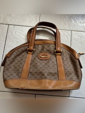 Vintage Gucci Monogram Satchel bag purse Leather Trim fendi 70s ? YSL boho urban